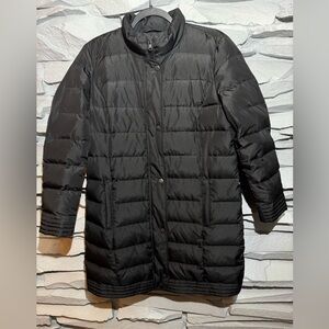 J. Jill Quilted long Black Puffer -Down filled Jacket Sz Medium P. Warm & Cozy!